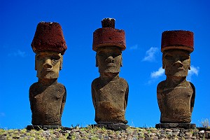 Moai With Red Topknot Hats