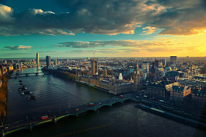 Aerial View London England Thames River