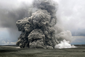 Ash Rises Above Volcano Caldera