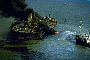 The Tanker Burmah Agate on Fire