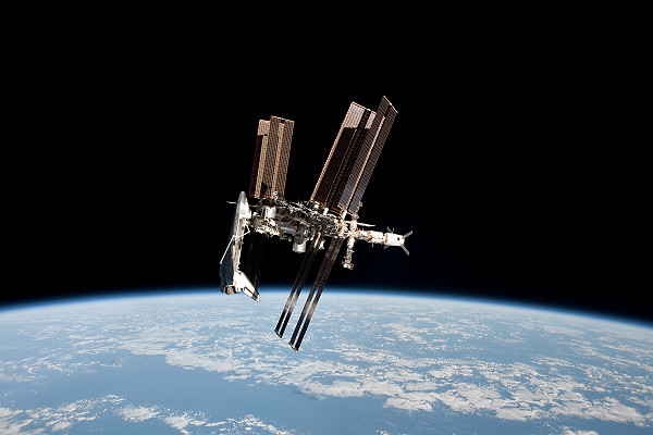 Russian Soyuz View of Space Shuttle and ISS