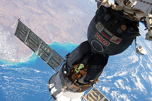 Soyuz MS 01 Docked to the International Space Station